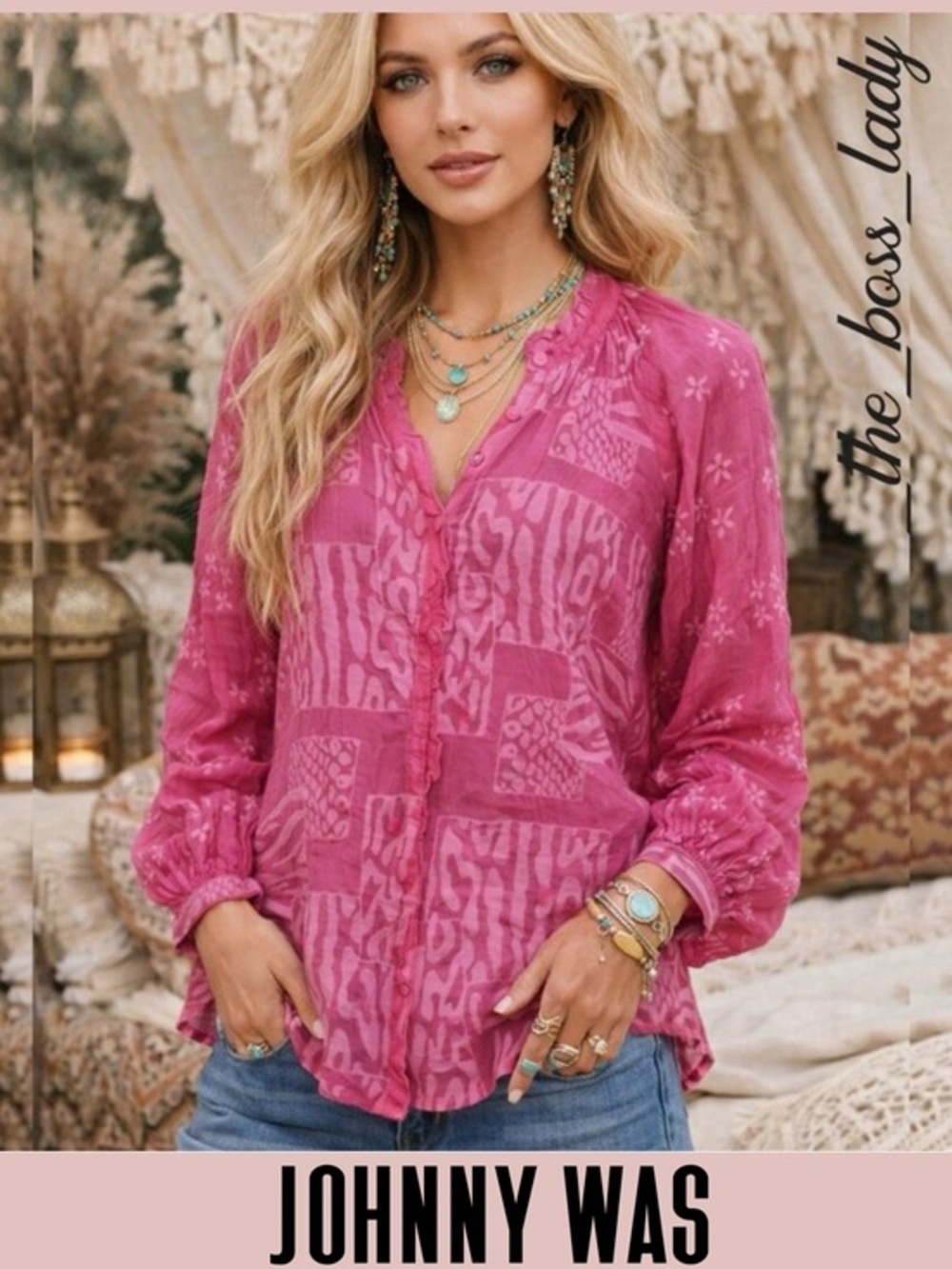Johnny Was floral embroidery shirt button-up ruffled floral eyelets XS